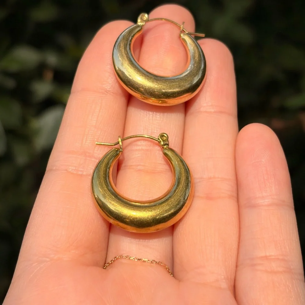 Gold Crescent Hoop Earrings - Stainless Steel